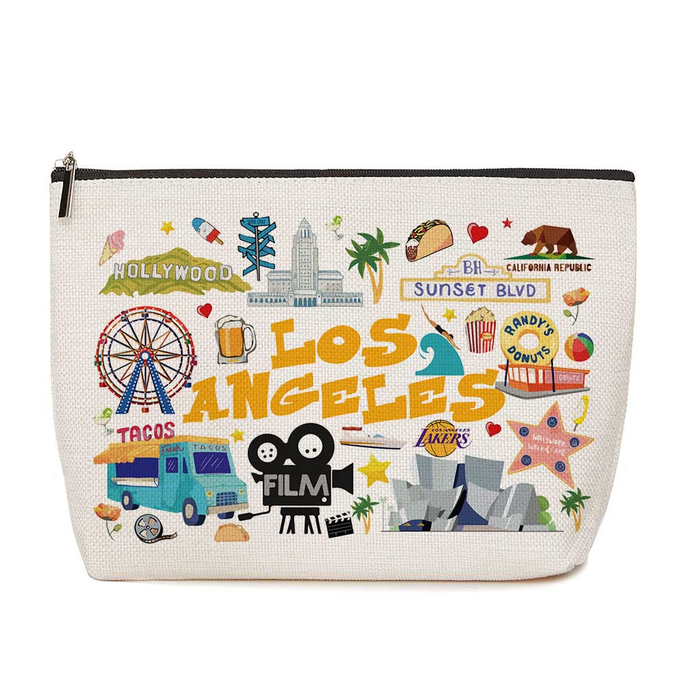 HOWDOUDO Toiletry Bag for Women America Los Angeles Bag Unique Design Home Kitchen Decorative Travel Holiday Souvenir Gift Los Angeles Lovers  History
