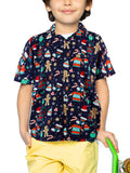 Funky Hawaiian Shirt Kids Boys Christmas X-Mas Shortsleeve Christmas Gingerbread Blue 12