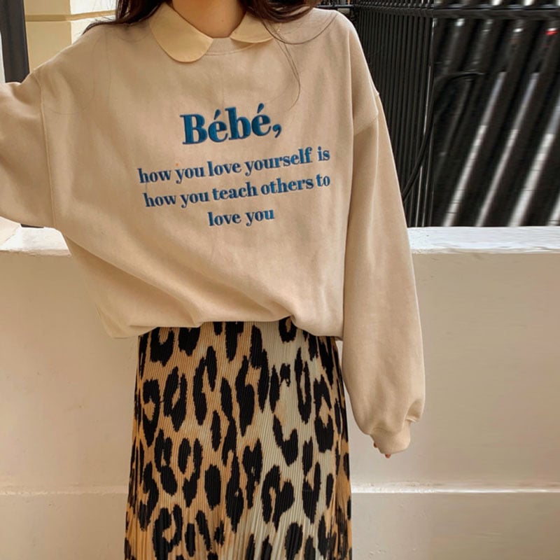 Casual Long-Sleeved Sweater with Letter Embroidery