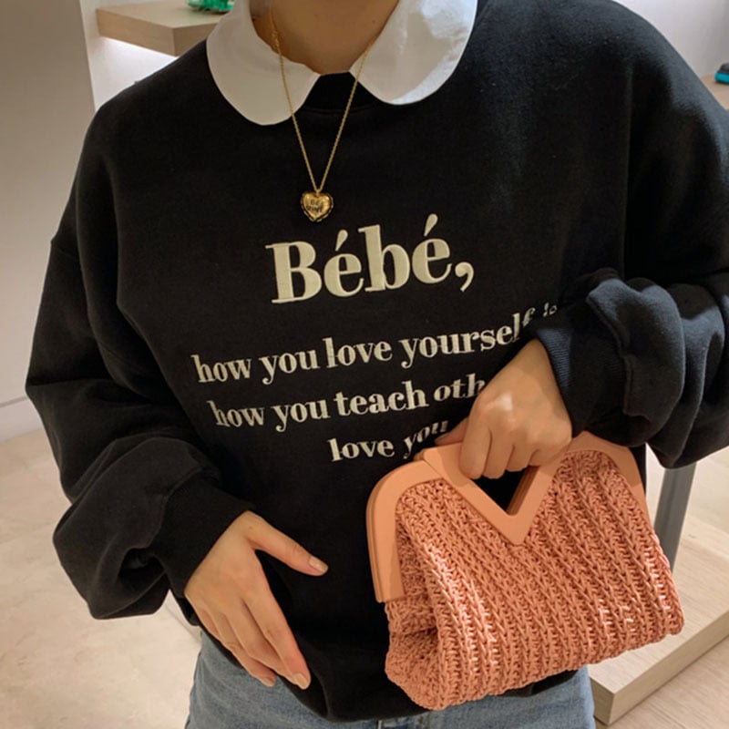 Casual Long-Sleeved Sweater with Letter Embroidery