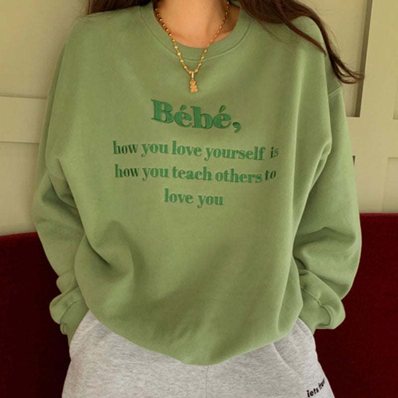 Casual Long-Sleeved Sweater with Letter Embroidery
