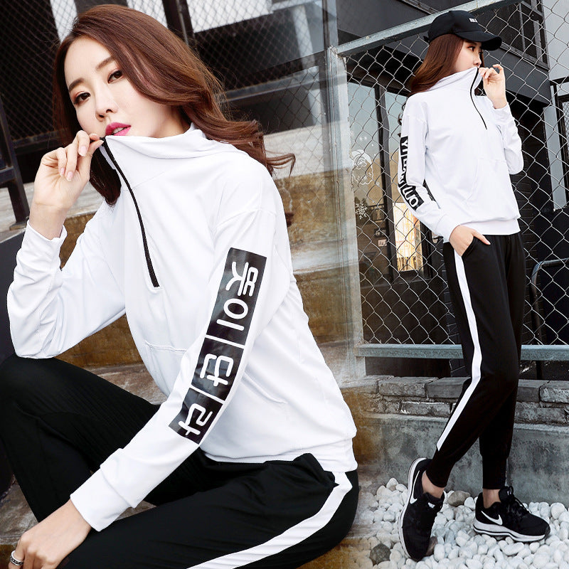 Women's Yoga Outfit Set - Long Sleeve Hoodie, Plus Size